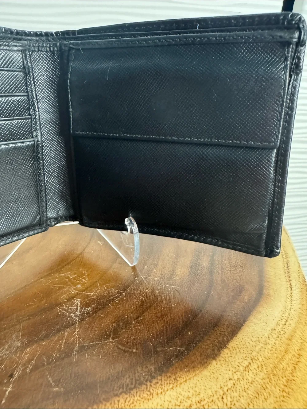 Vintage preloved Prada Black Saffiano Leather Men's Bi-Fold Wallet with Logo